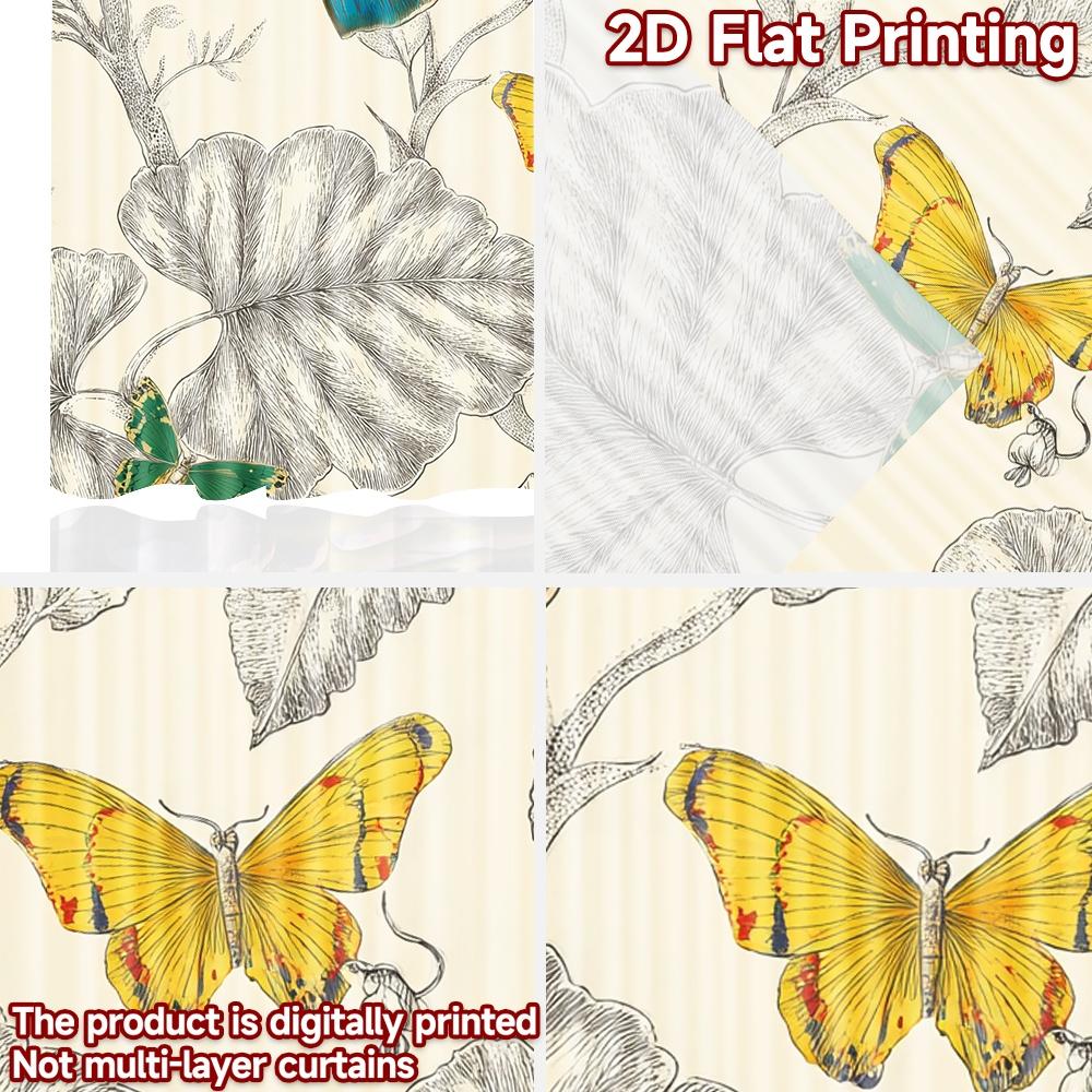 Set Of 2 Flat Printing Window Curtains Butterflies Tropical Foliage Digital Printed Polyester Drapes Seasonal Party Holiday Made