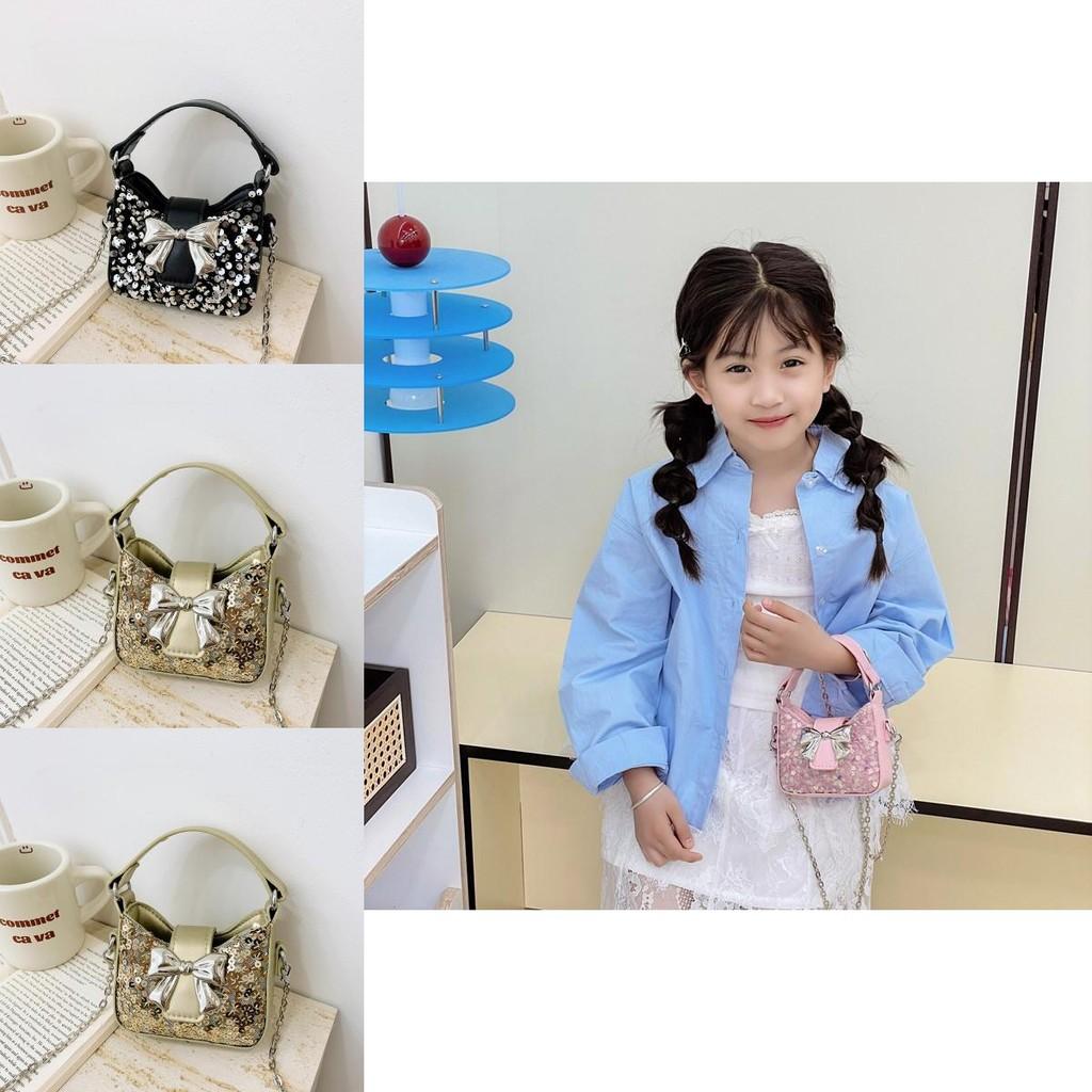 Toddler Girl Sweet Sequin Chain Purse With Breathable Polyester Lining For Daily Outings