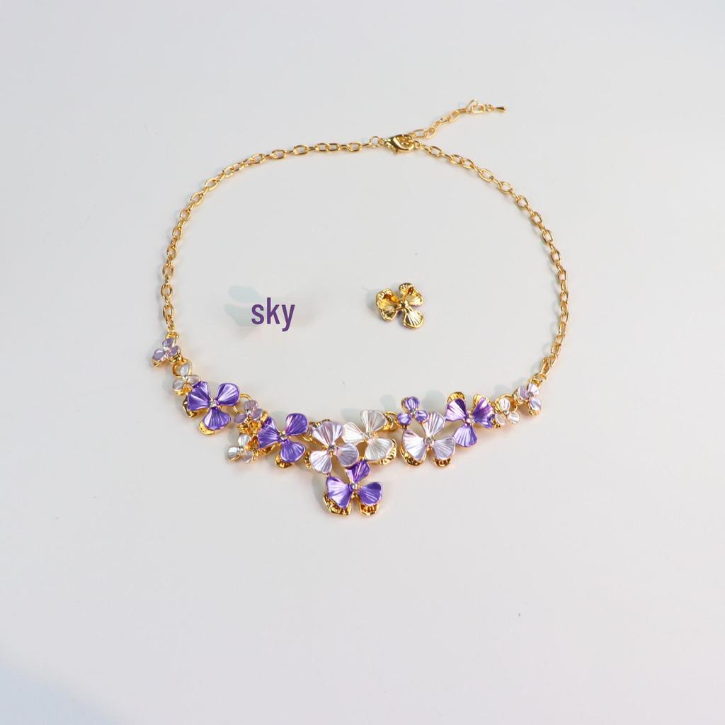 European Floral Luxury Zirconia Necklace & Earring Set, Elegant Women's High-End Fashion Accessory