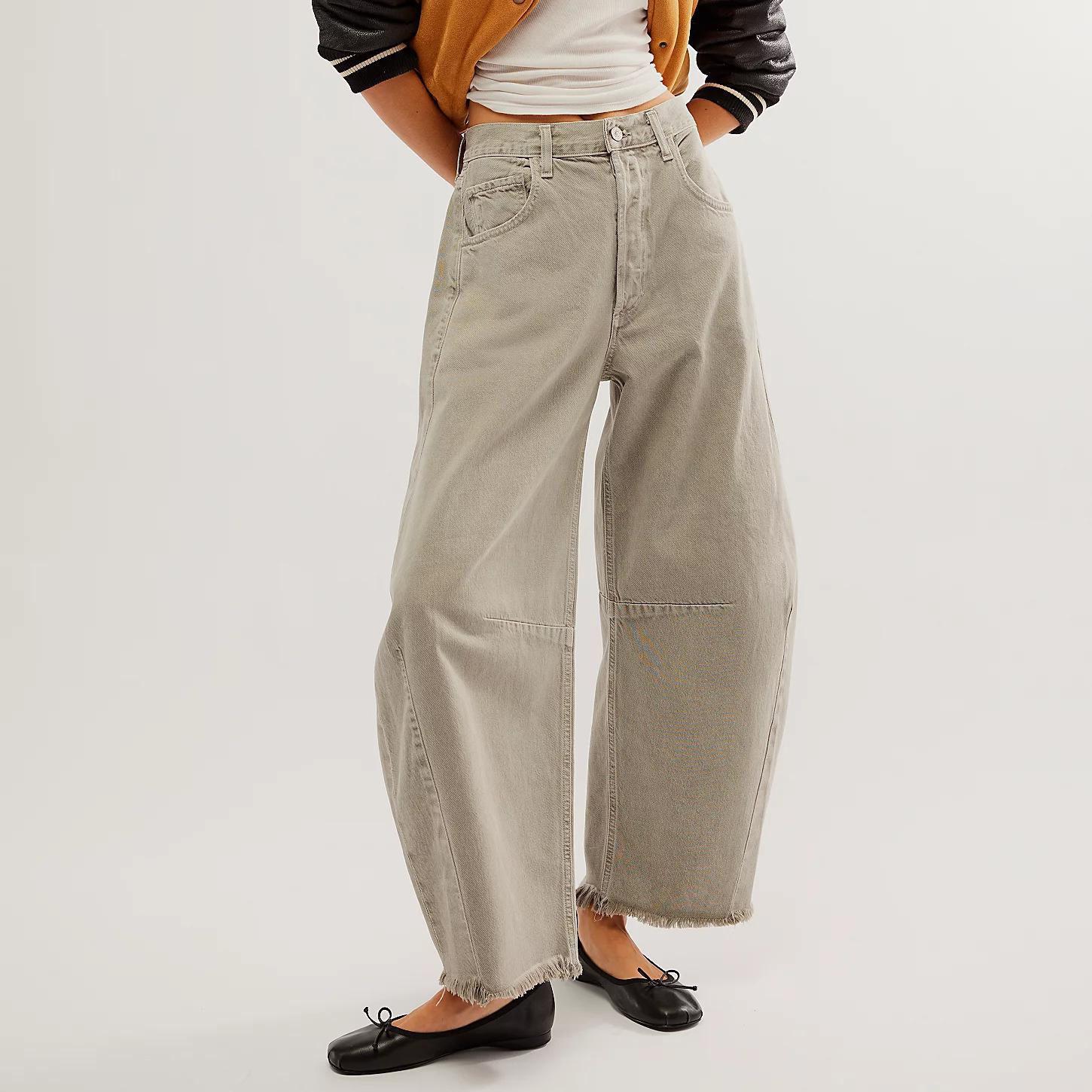 Women s Jeans High-waist Loose Breasted Trousers S серый
