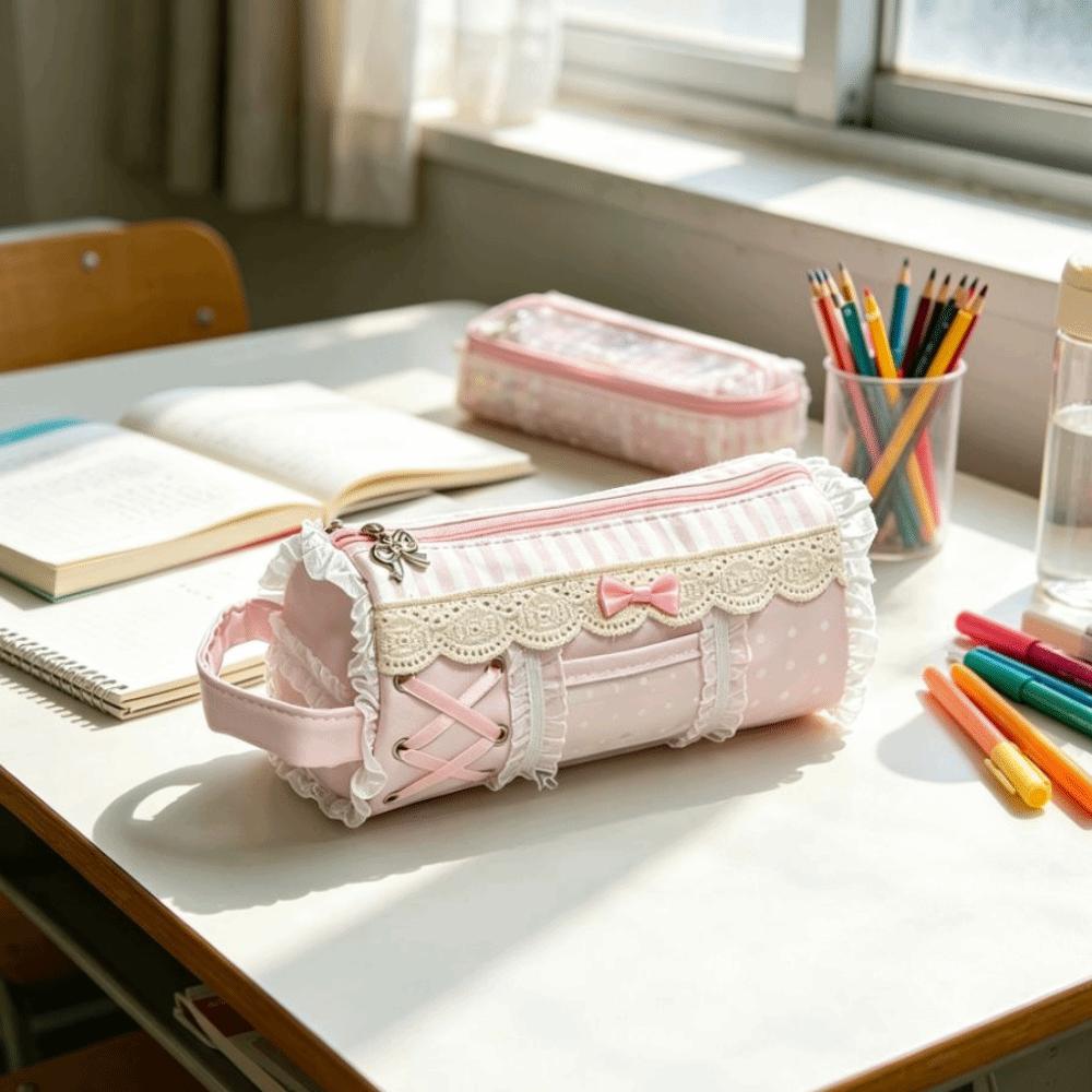 Large Capacity Pencil Pouch INS Style Stationery Pen Bag Makeup Bag Lace Pencil Case Gift Giving