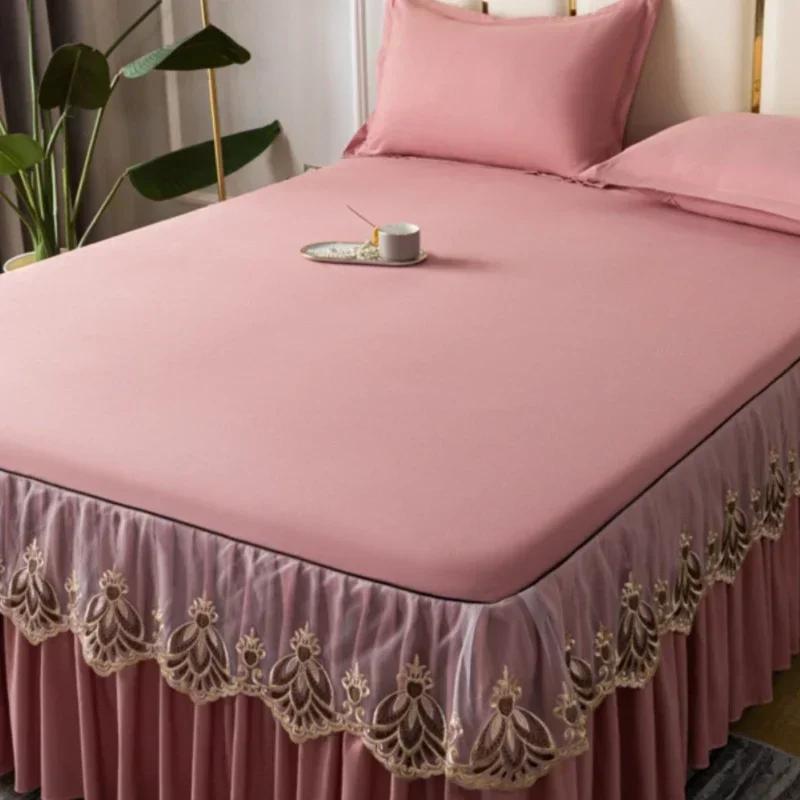 45 cm Länge Spitzenrock Tagesdecke Europäischer Spitzenbettrock Einzelstück Spannbettlaken Bestickter Bezug Bettlaken