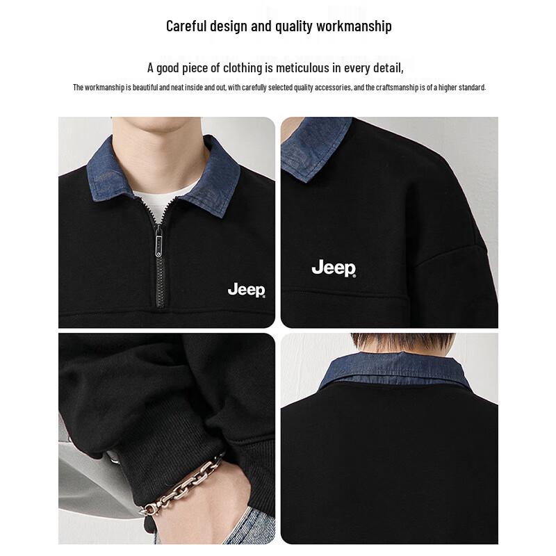 JEEP Men's Half-Zip Polo Long-Sleeve Sweatshirt