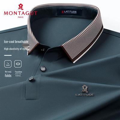 MONTAGUT Men's Contrast Stripe Collar Ice-Cool Polo Shirt