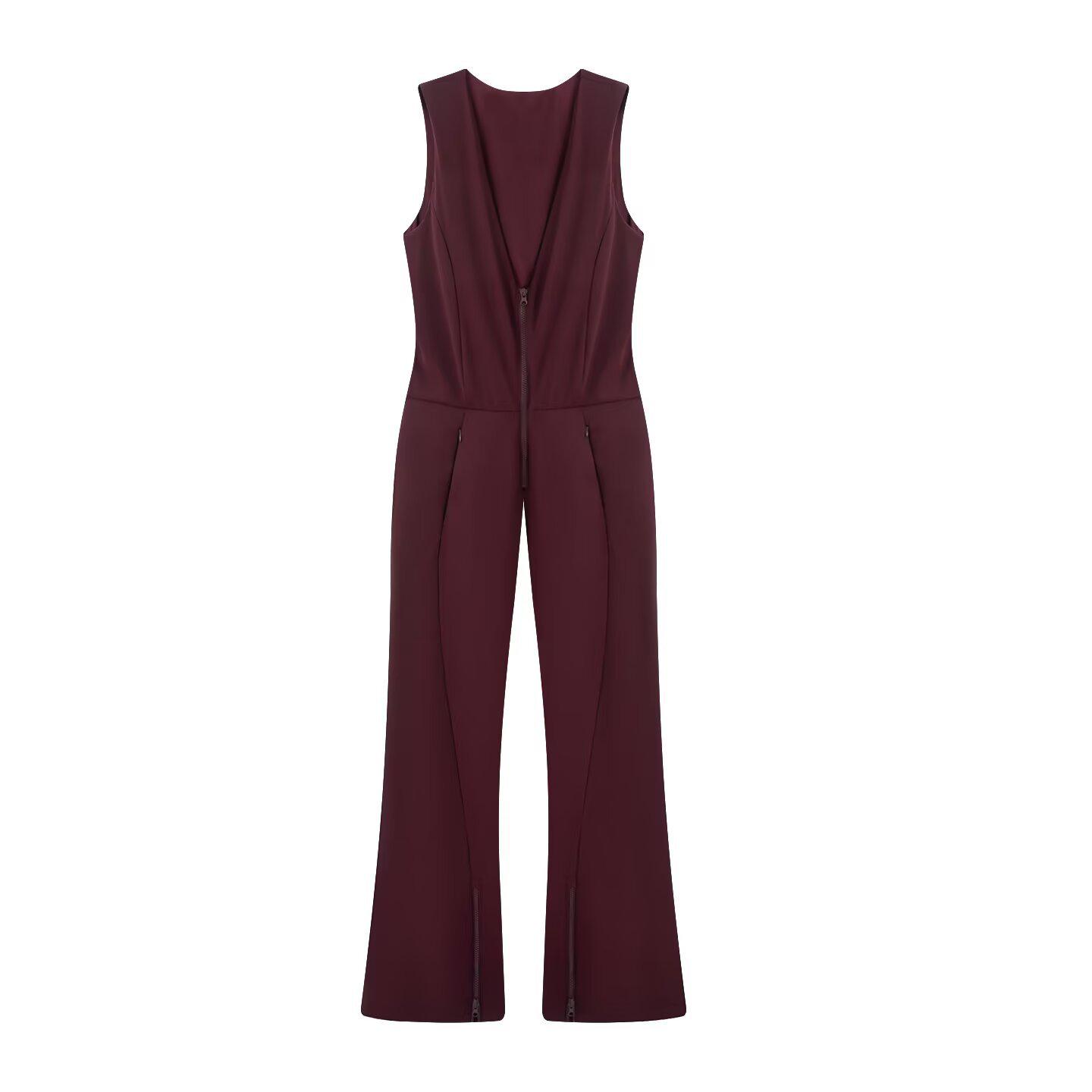 

2025 Cross Europe Women s V-Neck Zipper Ski Jumpsuit - Autumn/Winter Fashion Large вино красного