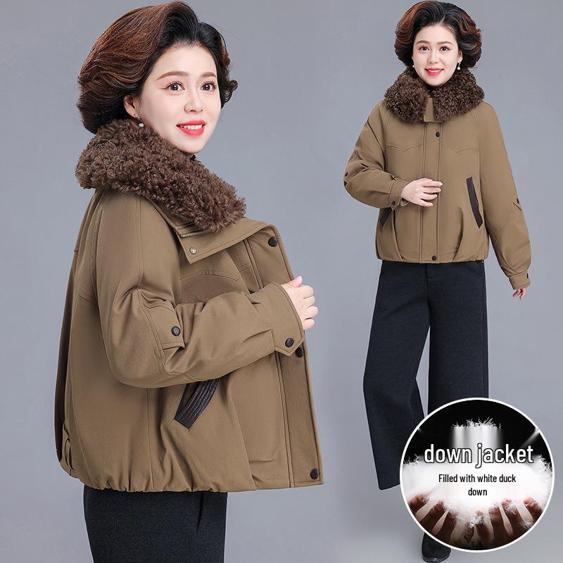 

2025 Women s Winter Down Jacket with Fur Collar – Short, Wide-Bodied Style for Middle-Aged and Elderly Mothers L (Recommended for 115-130 lbs)