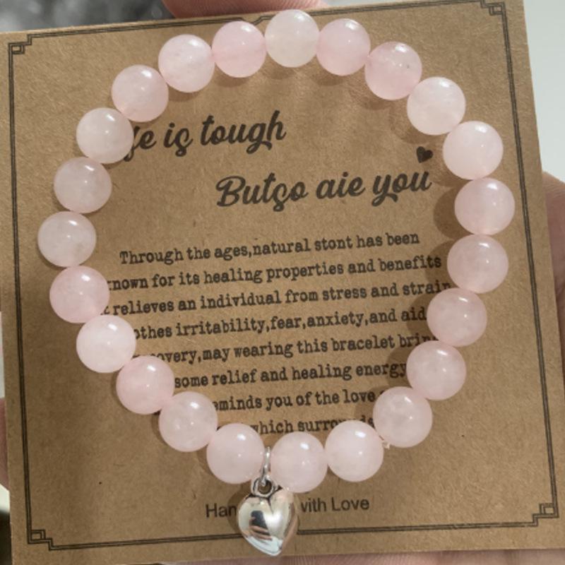 8mm Pink Zebra Stone Bead Bracelet with Gift Card: Perfect Holiday Friendship & Love Gift for Men & Women