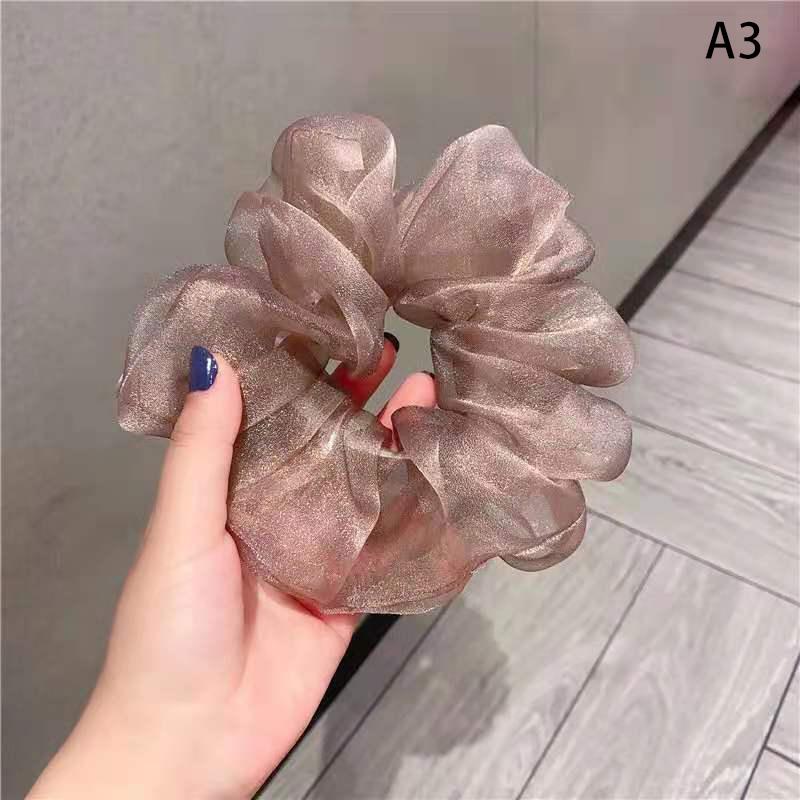 Reflective Mesh Oversized Scrunchies Big Rubber Hair Ties Plain Elastic Hair Bands Girl Ponytail Holder Women Hair Accessories