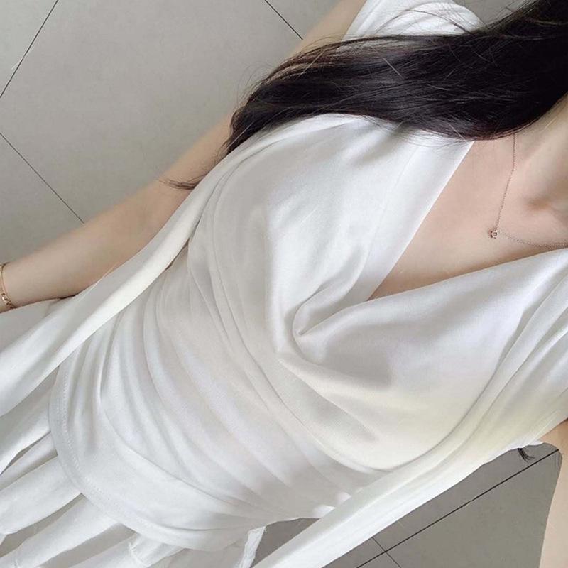 Korean Dongdaemun Pleated Sleeveless Slim-Fit Sash Top for Women