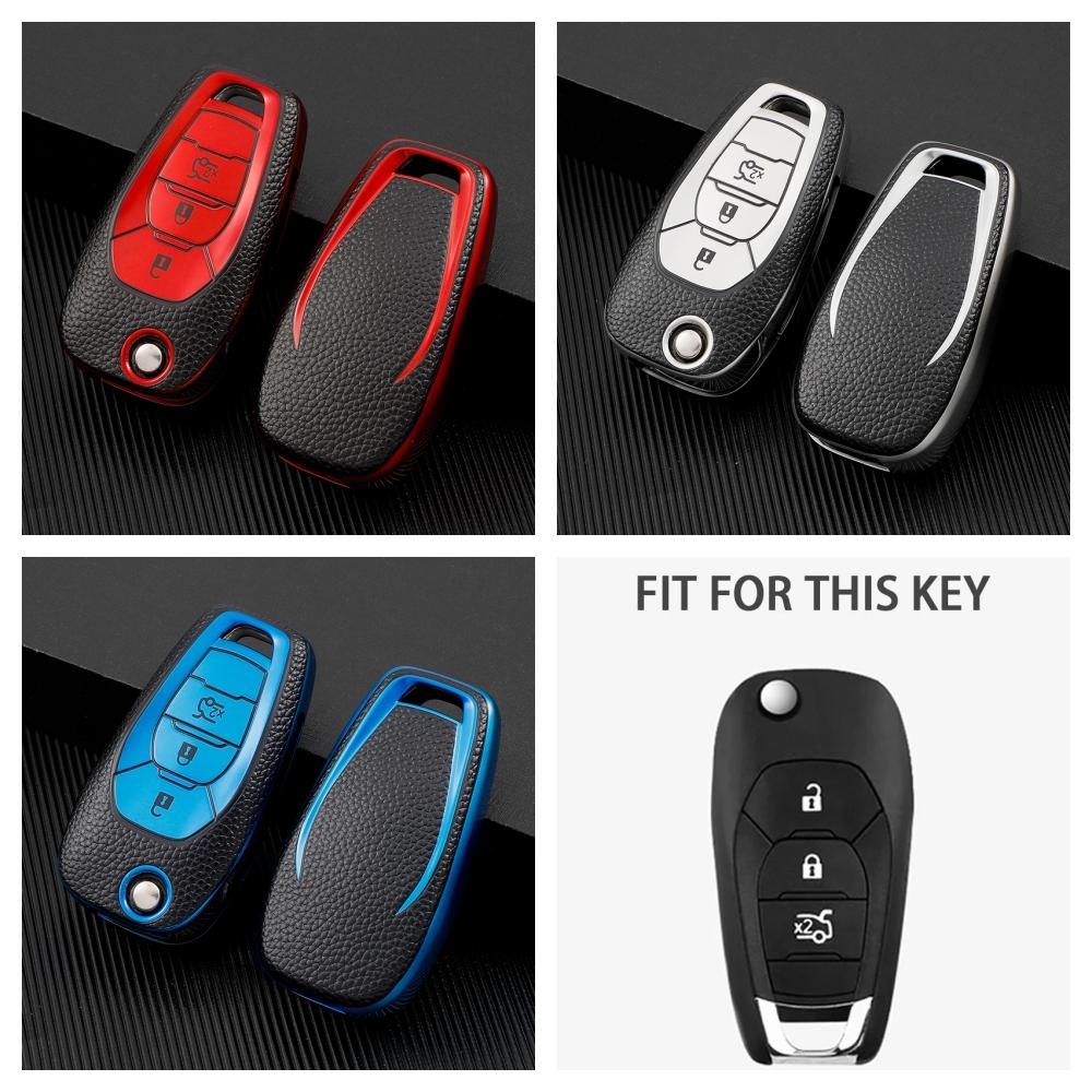 Tpu+Leather 3 Button Car Key Case Cover For Chevrolet Aveo Cruze 2014 Remote Case Protect