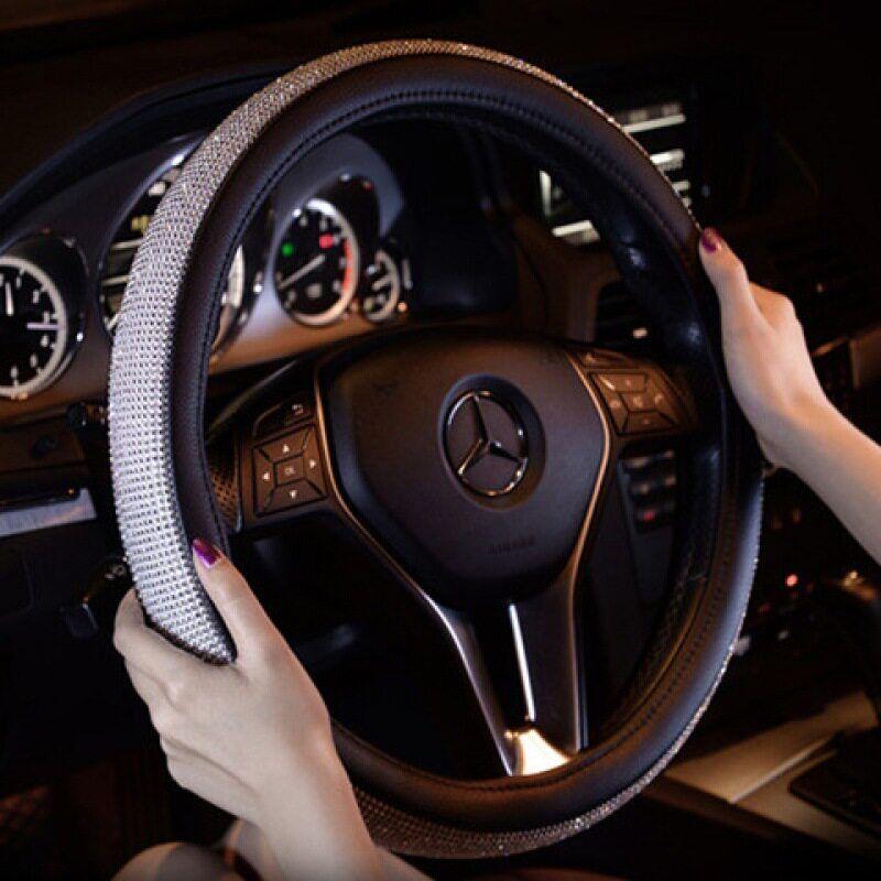 Universal Car Steering Wheel Cover with Diamonds, Fashionable Crystal, Cute Full Diamond Anti-Slip Handlebar Cover for Men and Women Decoration