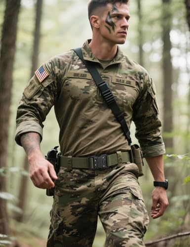 JUKMO Quick Release Belt, Men's Tactical Work Belt, Military Belt (Size M - Waist Length 91cm-105cm (Total Length 125cm), Green)