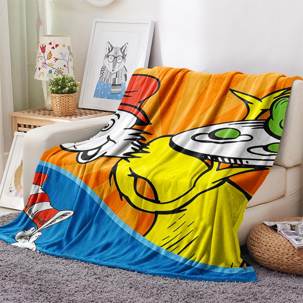 1PC Green Eggs and Ham Print Flannel Blanket, High quality All Seasons, Home Decor, Warmth and Comfort, Perfect for Christmas Gifts