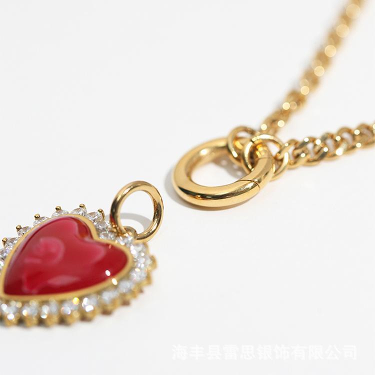 Festive Rhinestone Red Heart Necklace: Light Luxury Clavicle Choker with Advanced Design