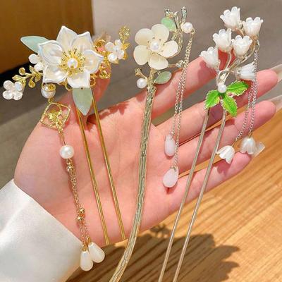 Elegant Floral Tassel Hair Accessory Chinese Retro Boutique Hair Styling Tool Holiday Party Dresses Women Hair Clips Hair Sticks