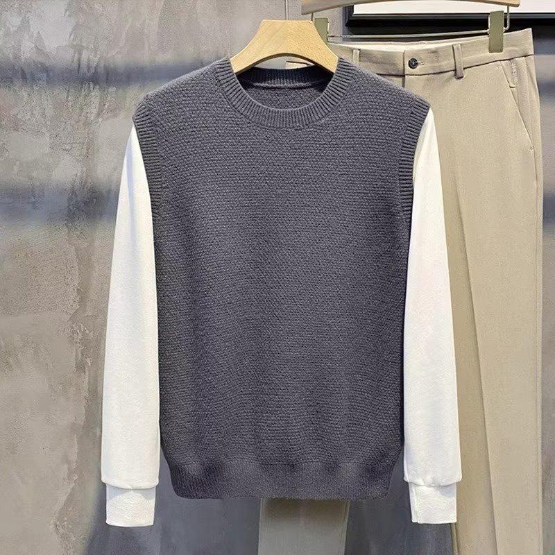 Pánský svetr s kulatým výstřihem Pletený Casual Rovný Dlouhý rukáv Módní Městský Pulovr Podzimní Pravidelný Mladistvý Svetr