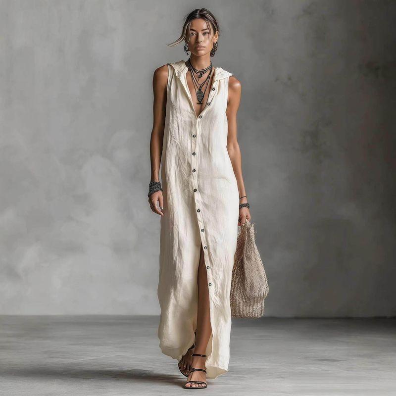 New Casual Loose Sleeveless Long Skirt Off-White [Ready in Stock] S