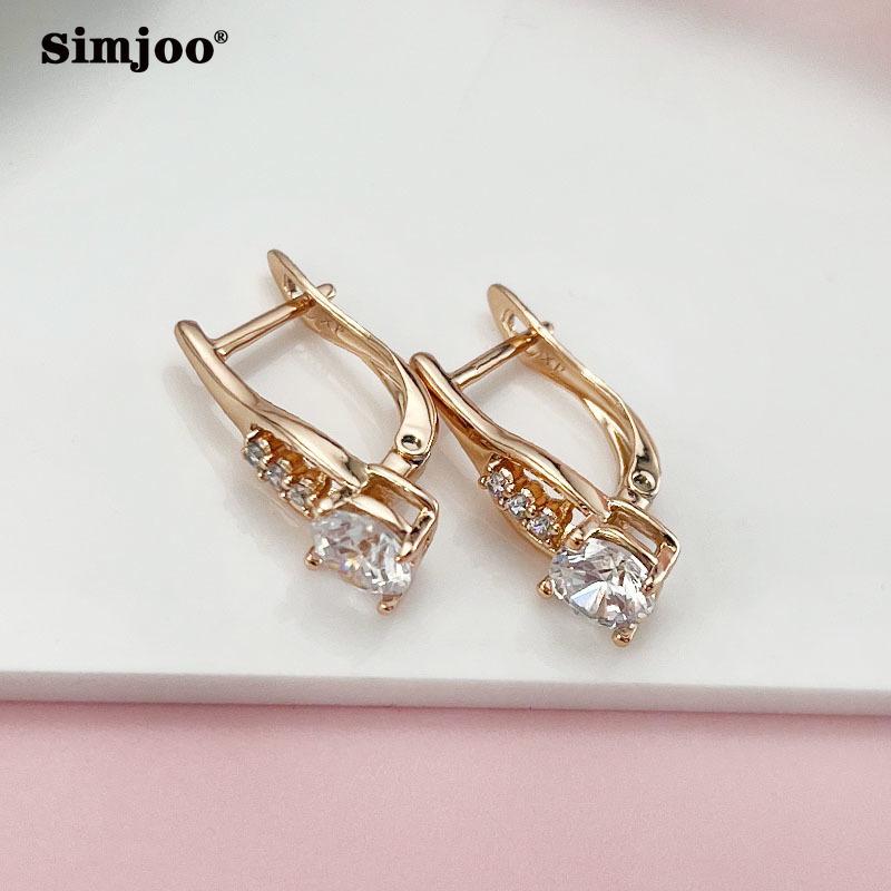 SIMJOO Zircon Earrings Chic Simple Rose Gold Color Earrings for Women