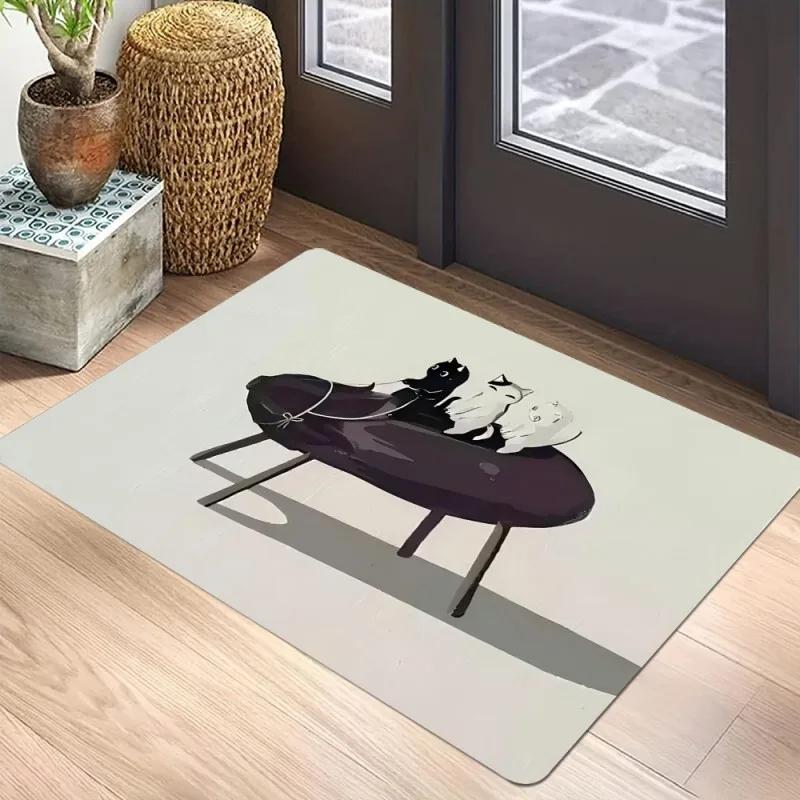 Black Cat Door Mat Non-Slip Entrance Way Mats Welcome Mats Rugs Washable Carpet Home Decoration For Indoor Outdoor