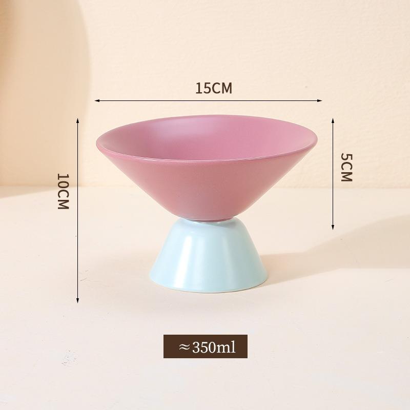 Color-Blocked Ceramic Pet Bowl Elevated Cat Bowl Protects Cervical Vertebrae Pet Supplies