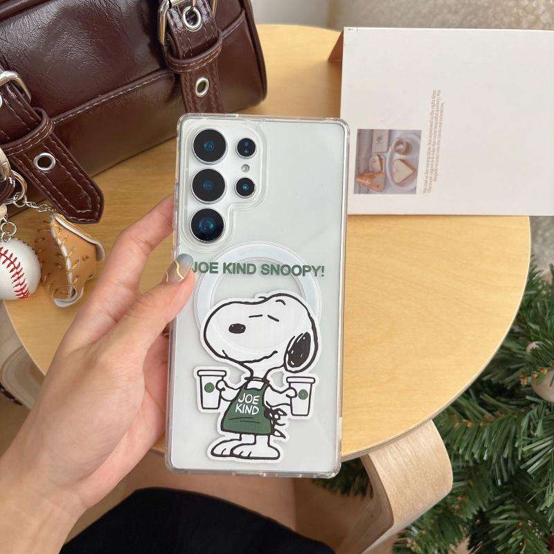 Cute Cartoon coffee Snoopy Magsafe Wireless Charge Folding Case For Samsung S22 S23 S22 S24 S25 Ultra Snoopy Magnetic Holder