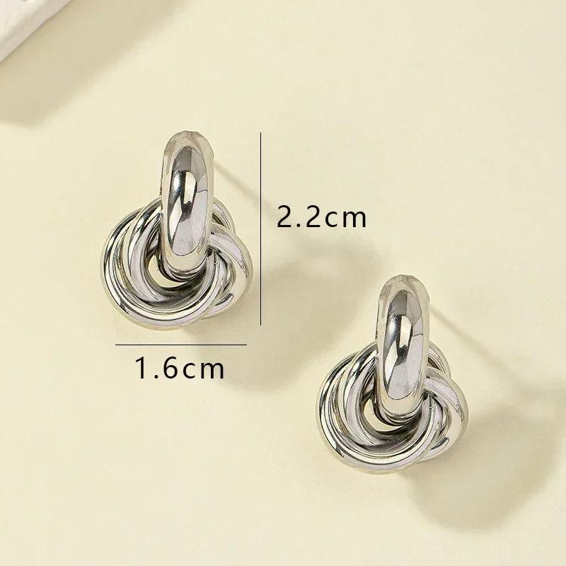 Fashion Stainless Steel Chunky Knot Earrings for Women Vintage Simple Multi-layer Circle Round Drop Earrings Punk Jewelry Gifts
