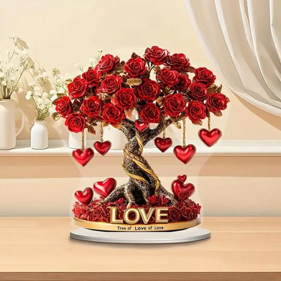 Acryl Rosenbaum Ornament 2D Valentinstag Rose Blume Tischdekoration für Wohnzimmer Regal TV-Schrank Hochzeit Heimdeko