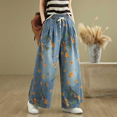 Pantaloni e Capri a vita alta con stampa a fiori casual da donna