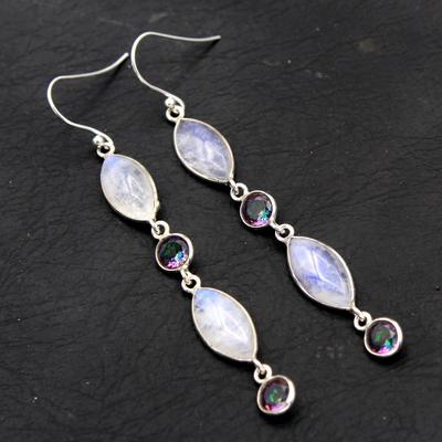 Mondstein Mystischer Topas Silber Ohrring, Statement Schmuck, 925 Sterlingsilber Handgefertigter Schmuck, Damen Ohrring