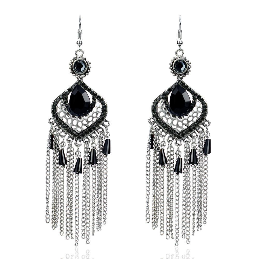 Vintage Geometric Alloy Drop Earrings With Embellished Gems For Womens Casual Wear