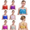 Kinder Jazzdans Top Glitters Pailletten Gelaagde Ruches Cropped Camisole met Kruisrug voor Optredens