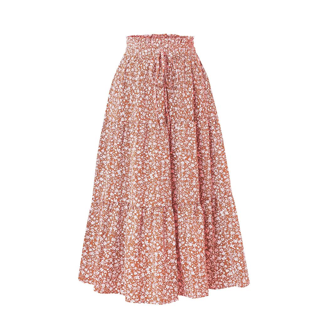 Women'S Boho Vintage Floral Print Maxi Skirt Elastic High Waist Pleated Flowy A Line Long Skirts Toddler Fall Falda Short