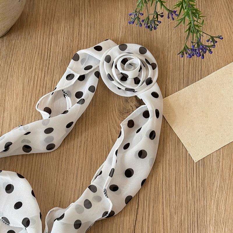 Retro Polka Dot Silk Scarf Necklace - Elegant Women's Accessory