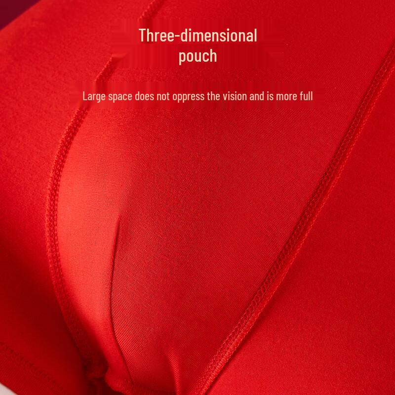 LangSha Men's Lucky Red Pure Cotton Mid-Waist Boxer Briefs (4-Pack)