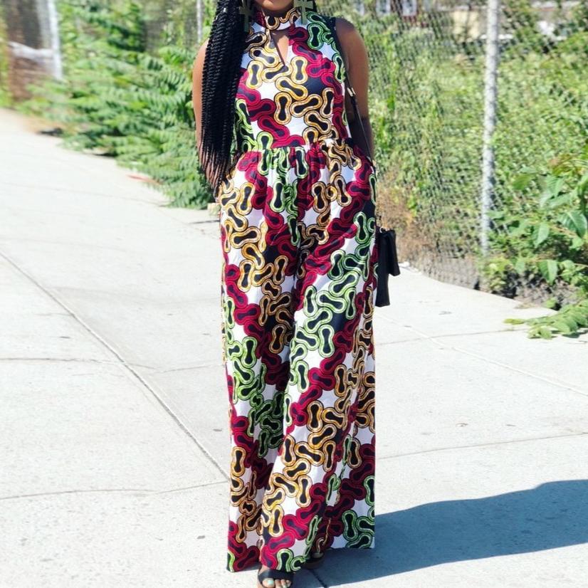 High Neck Sleeveless Wide Leg Pants 