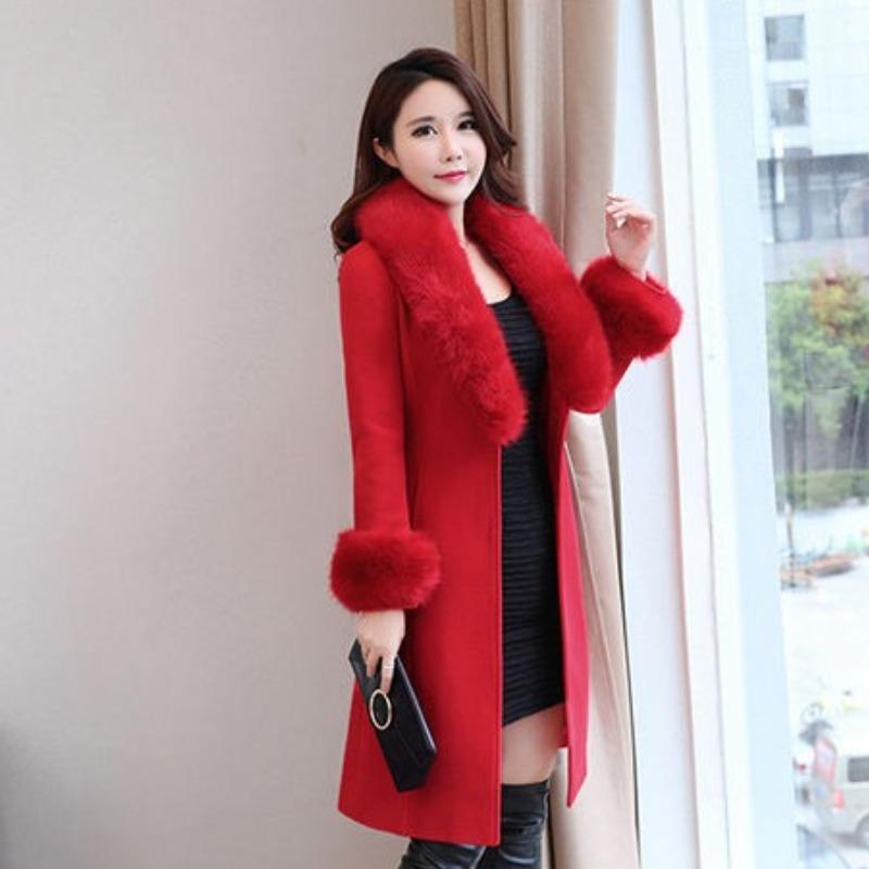 Vlněný kabát zimní kabát ženy Korejská verze samokultivace bundy s velkým kožešinovým límcem Wool-Coat Jacket Parka