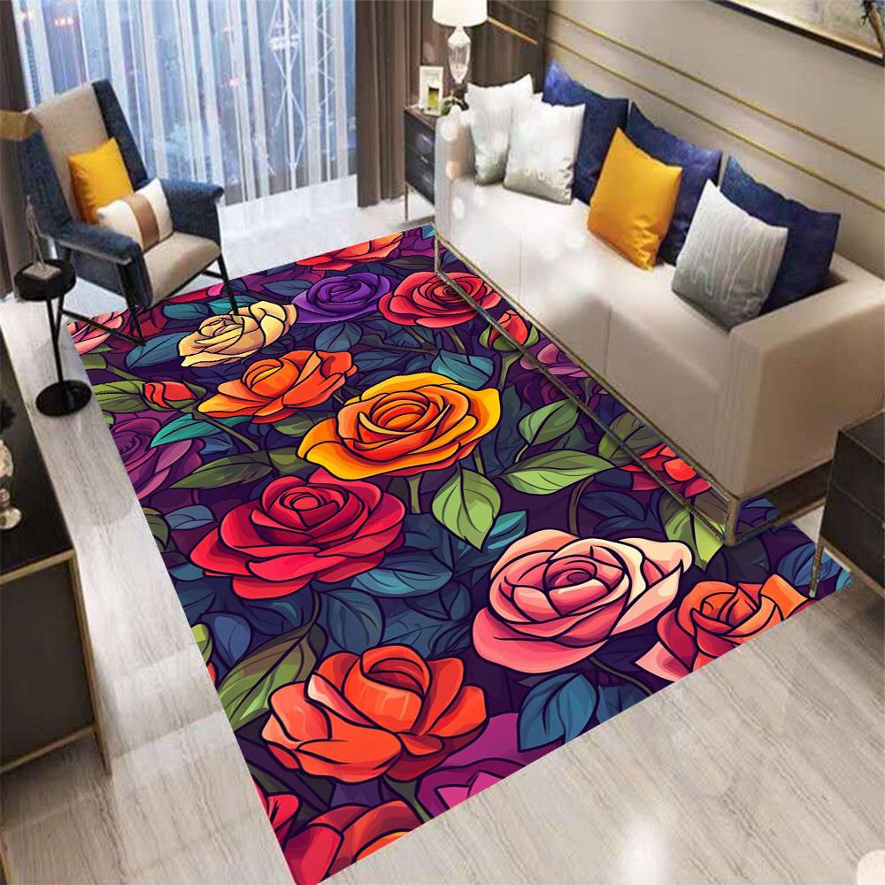 Color Flowers Retro Bohemian Style Carpet Living Room Sofa Bedroom Kitchen Entrance Door Mat Non-Slip Washable Home Decor Rug