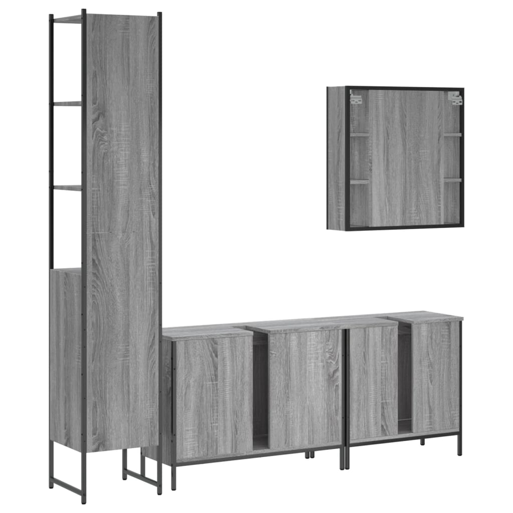 Vidaxl 4-Piece Bathroom Cabinet Set, Sonoma Grey Oak