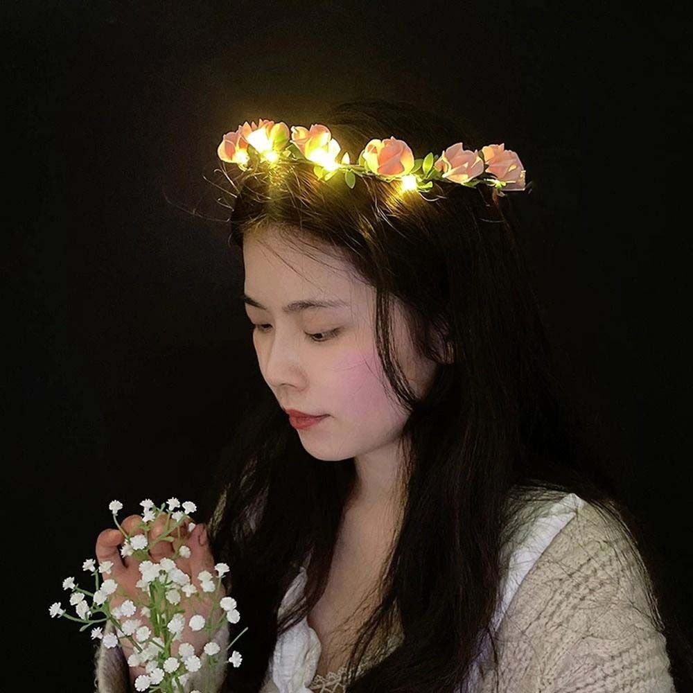 Simulation Rose Flower Wreath Headband Tiara Glowing Wreath Elegant Flower Crowns  Wedding