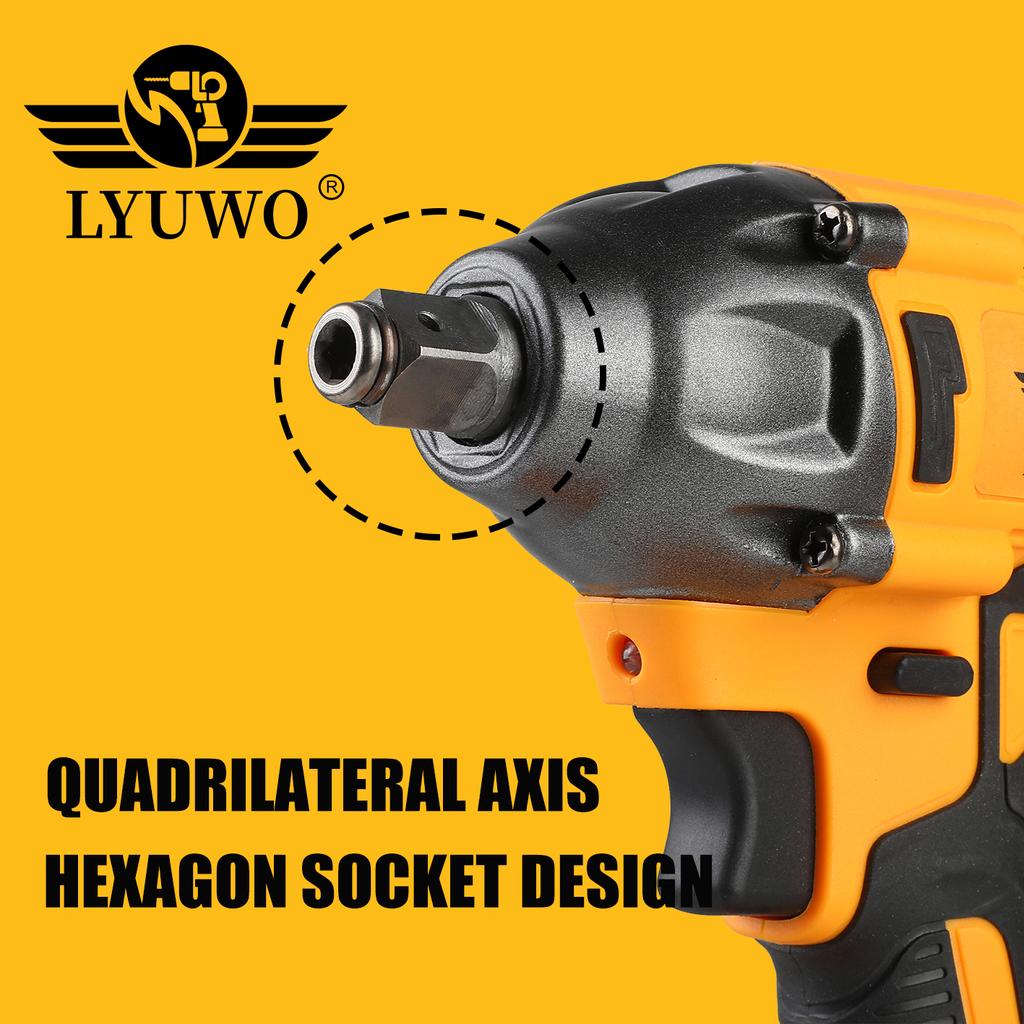 LYUWO Electric Wrench 420NM Brushless Electric Wrench High Torque Air Cannon Heavy Duty Automobile Repair High Power Impact Plat