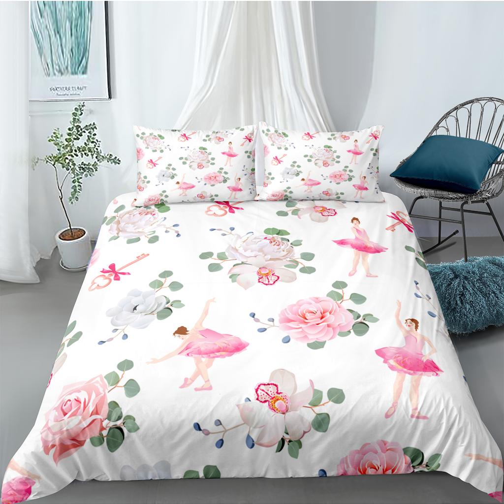 Dancing Girl Duvet Cover Ballet Girls Bedding Set Home Textile Bedclothes Soft Girly Comforter Cover Queen/King Size For Kids