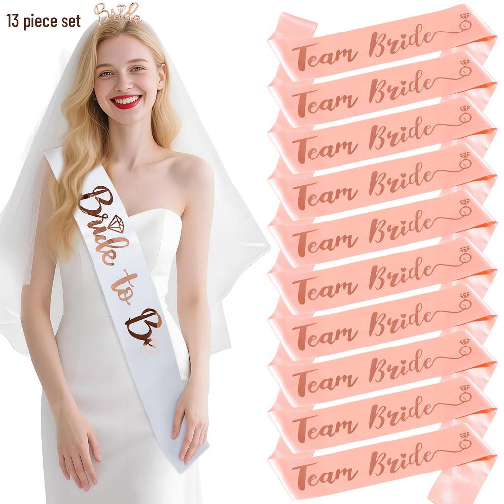 13-Piece Bachelorette Party Set: Metal Crown, Headband, Veil, Sash, Bride & Bridesmaid Gifts