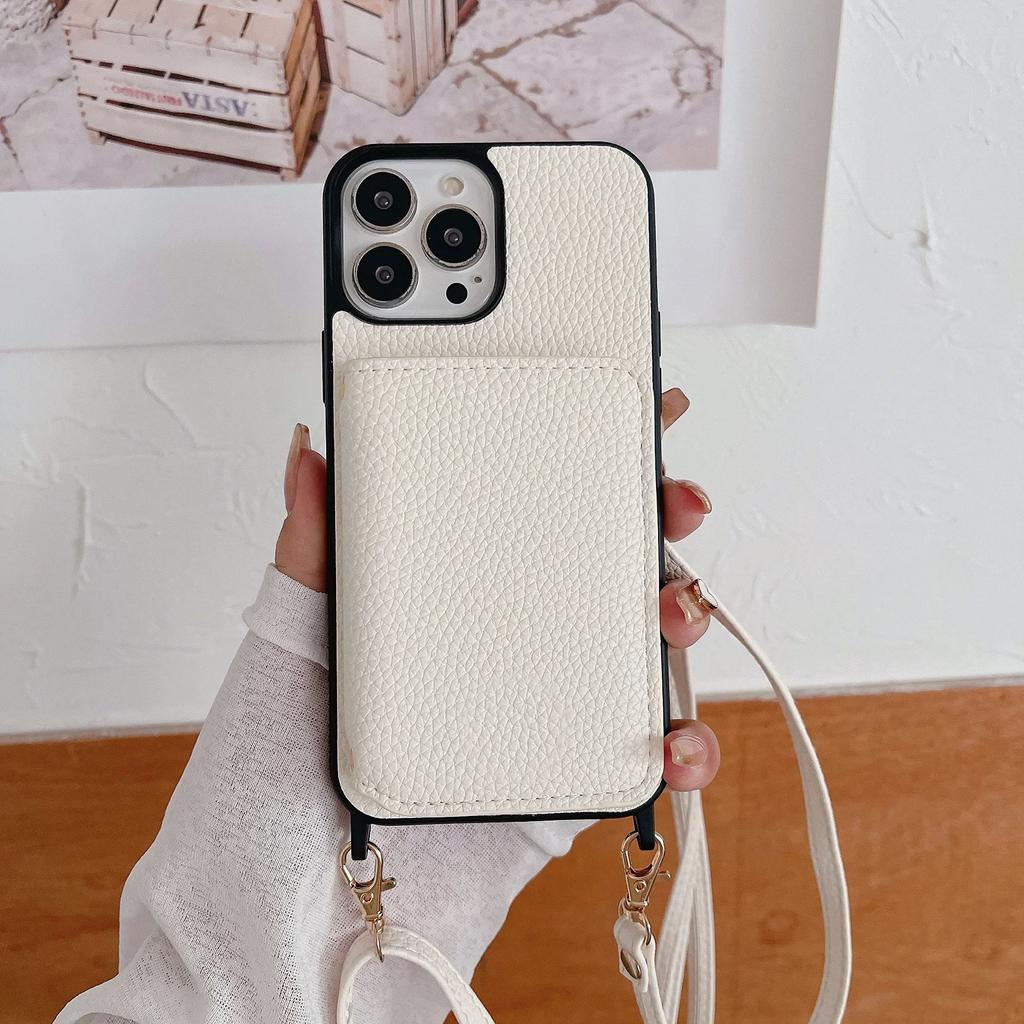 Crossbody Leather Wallet Cards Solt Case For iPhone 16 Pro Max 15 Plus 14 13 12 11 Long Lanyard Bag Pocket Lichee Pattern Cover