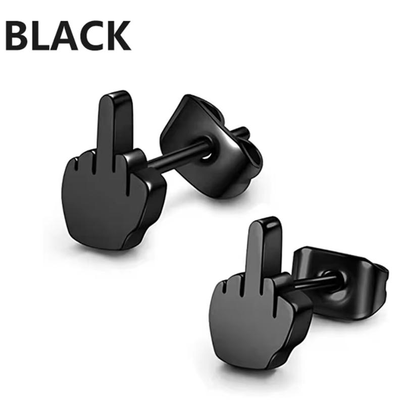 Middle Finger Earrings Stainless Steel Ear Hoops for Men and Women чёрный