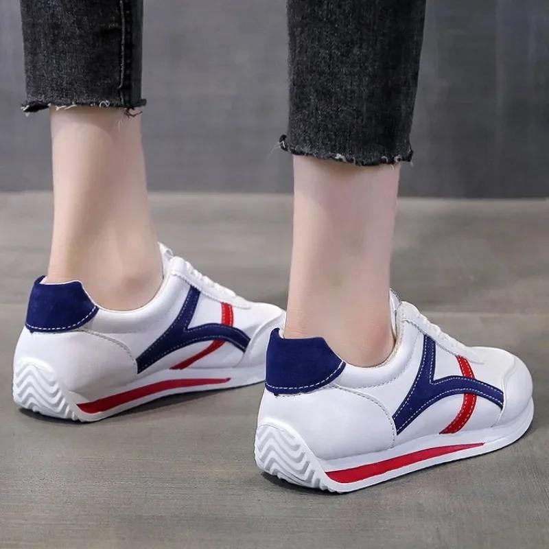 Fashion Striped White Sneakers Women New Leather Chunky Sports Shoes Thick Tennis Vulcanized Basket Platform Shoes Zapatos De Mujer