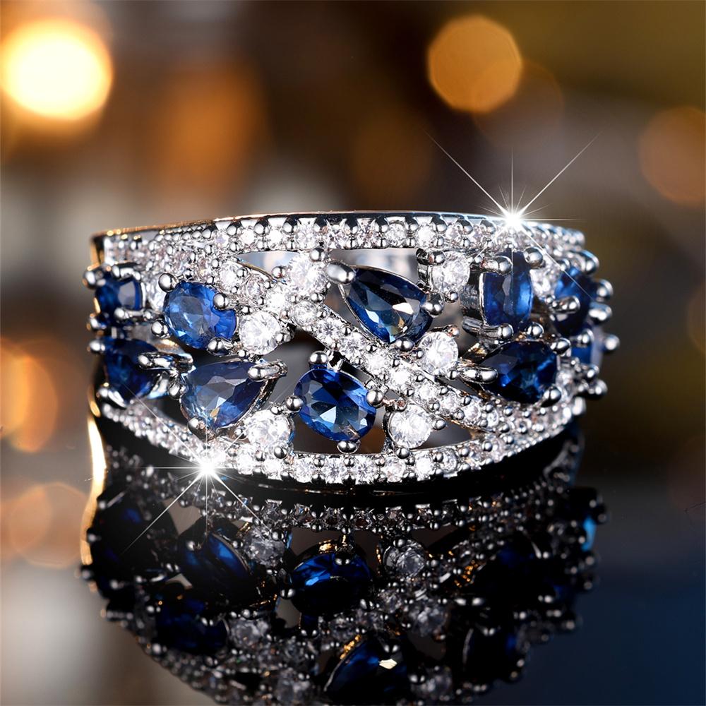 Blue Crystal Zircon Water Drop Stone Engagement Rings For Women Vintage CopperColor Wedding Bands Birthstone Jewelry Party Gift