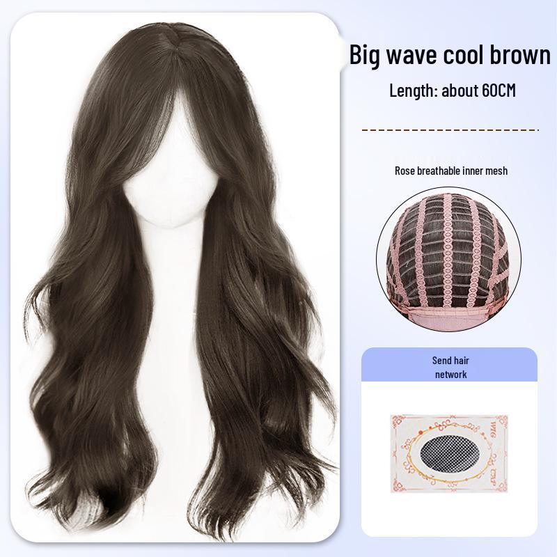 Women's Long Wavy Wig - Natural Fall/Winter Look, Middle Part, Full Coverage