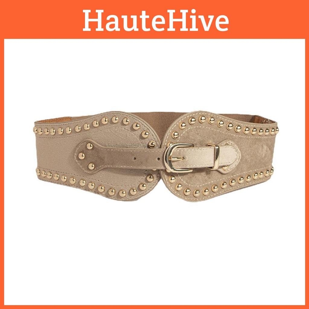 Womens Adjustable Faux Leather Waist Belt With Rivet Decor Western Style For Winter Wear