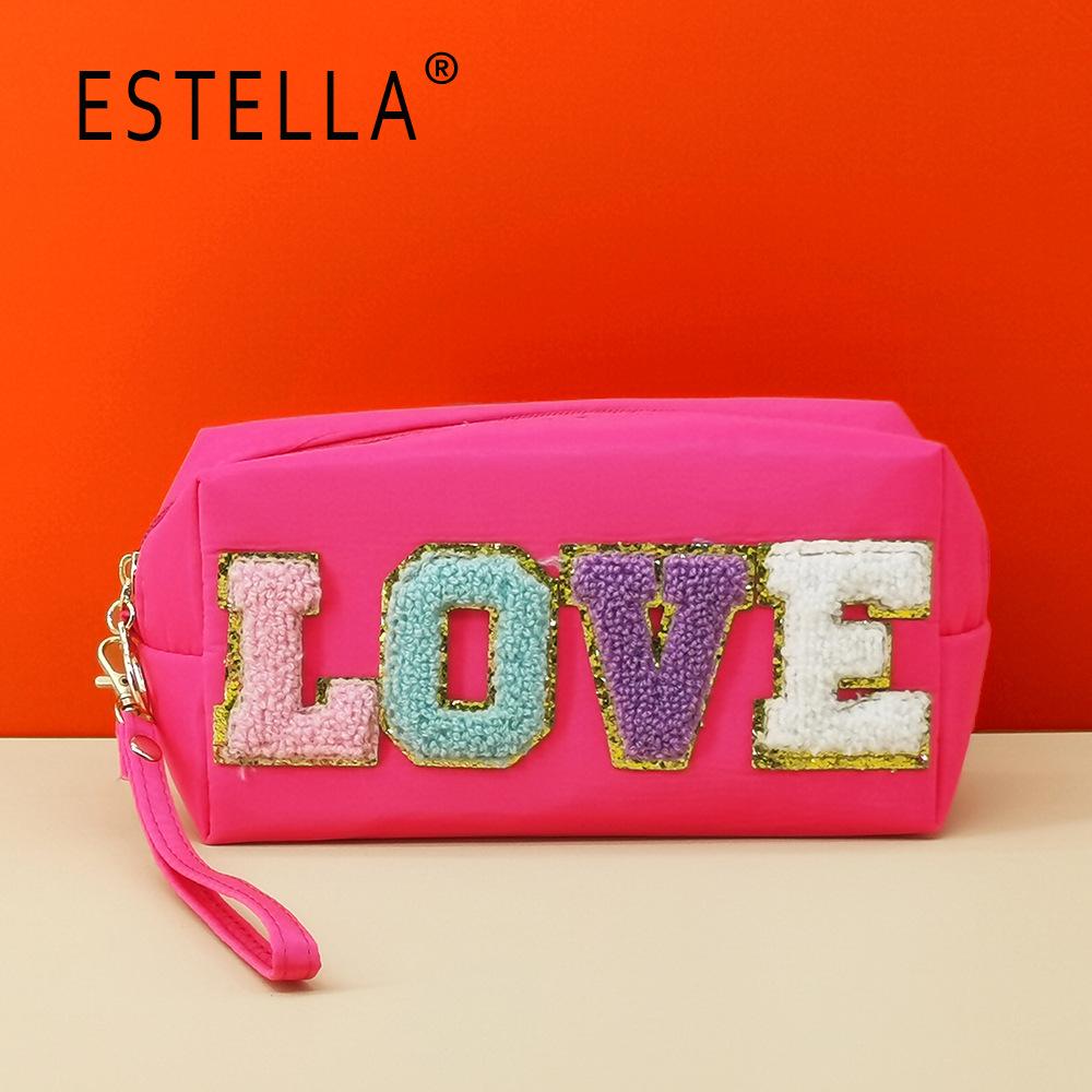 

Hot Selling Embroidered Letter LOVE Makeup Bag With Fashionable Square Soft Handle Storage Toiletries Bag Valentine s Day Gift