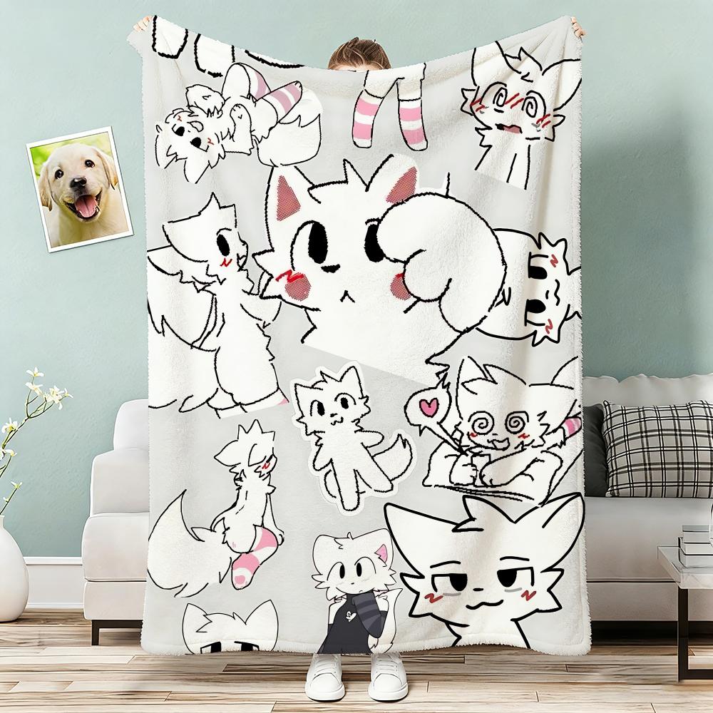 Cute Cat b-Boykisser Throw Lightweight 240g Flannel Blanket Soft Skin-friendly for Summer Cooling 75x90cm